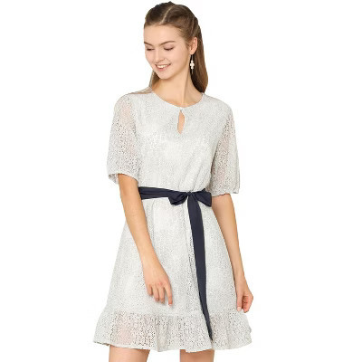 INSPIRE CHIC Women's Lace Half Sleeves Tie Waist Dress Medium Grey | Target
