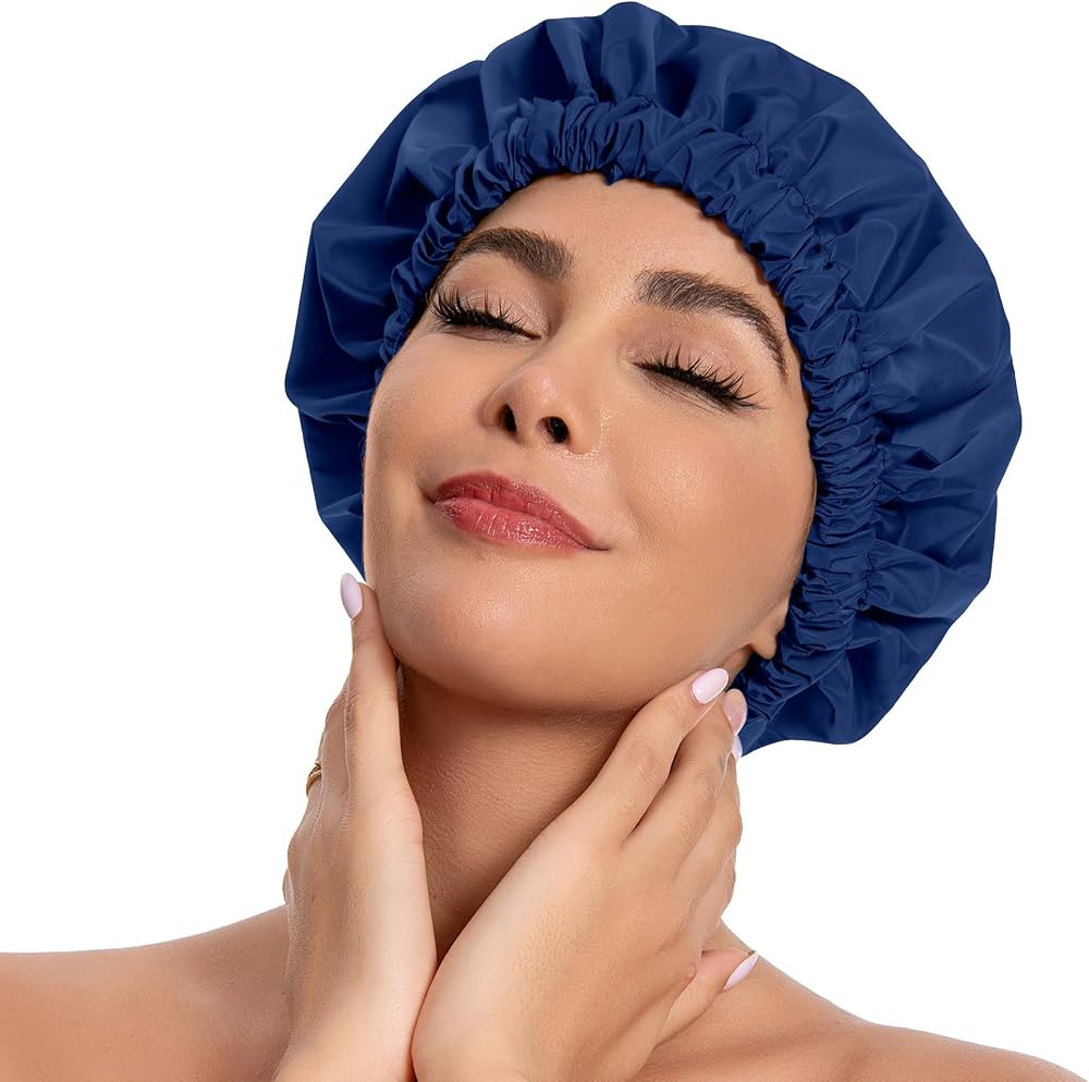 Reusable Shower Cap for Women, Stylish Large Waterproof Shower Bonnet Washable Wide Elastic Band ... | Amazon (US)