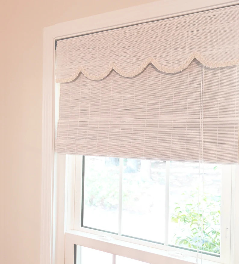 White Bamboo Shades with Scallop Valance, Bamboo Fold Up Shades, Designer Window Treatment, Made ... | Etsy (US)