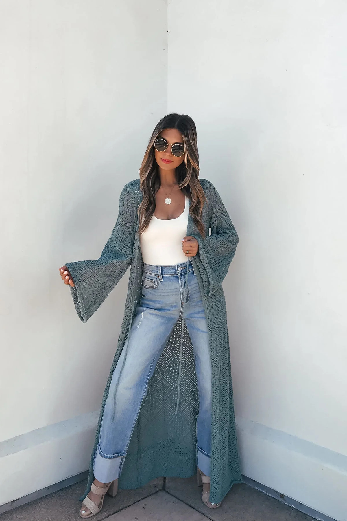 Teal Green Crochet Duster Cardigan | Magnolia Boutique