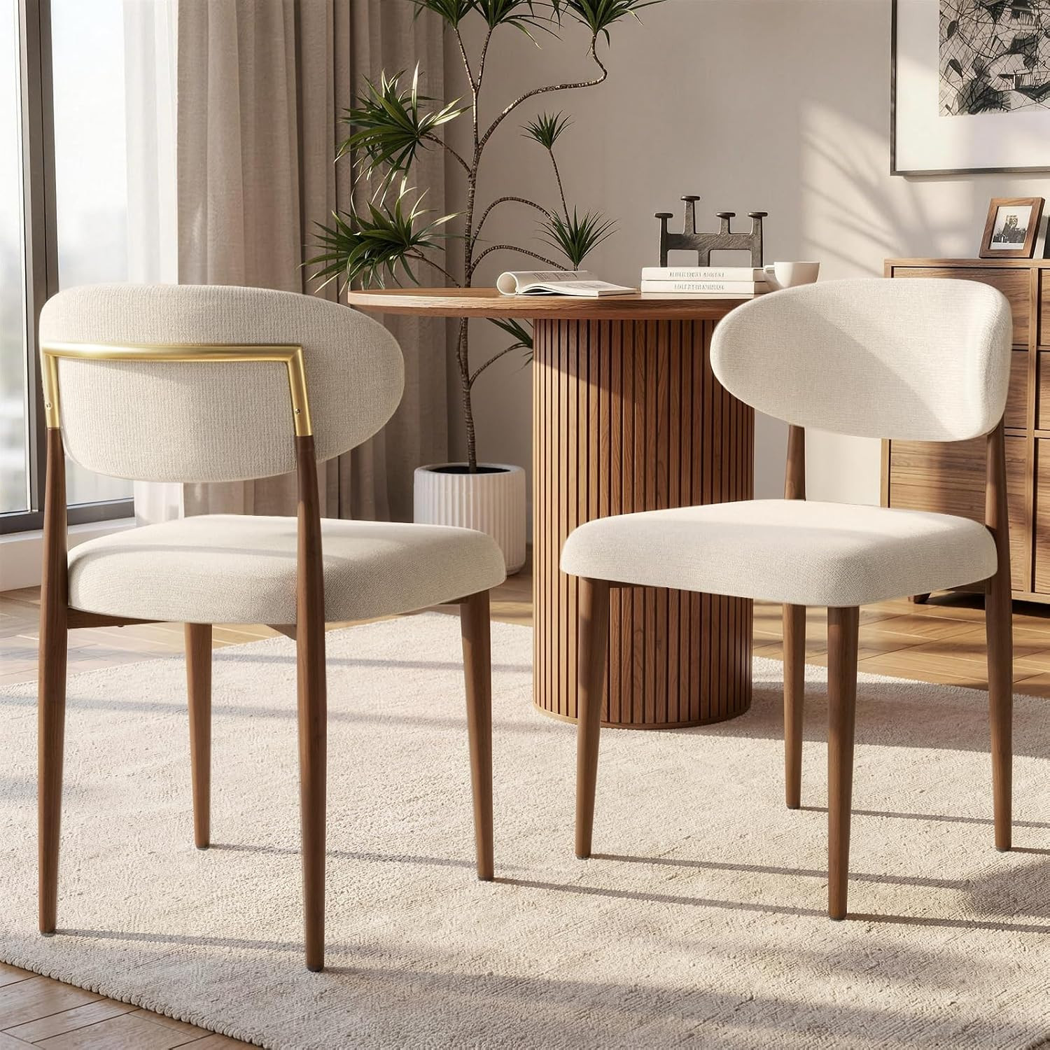 300LBS Dining Chairs Set of 2,Metal Kitchen Chairs,Modern Fabric Upholstered Dining Room Chairs with Ergonomic Curved Backrest for Kitchen Dining Room,Beige | Amazon (US)