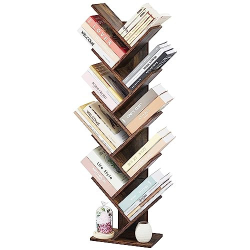 Hoctieon 10 Tier Tree Bookshelf, 10 Shelf Bookcase, Free Standing Tree Bookcase, Display Floor Standing Shelf for Books, Book Shelf Organizer, Rustic Brown | Amazon (US)