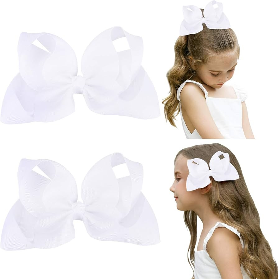 DEEKA 2 PCS 6" Big Hand-made Grosgrain Ribbon Solid Color Hair Bows Alligator Clips Hair Accessor... | Amazon (US)
