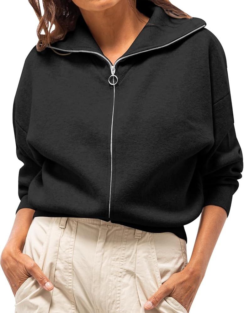 Tutorutor Womens Open Front Oversized Cardigan Sweaters Long Sleeve Zip Up Sweater Lapel Knit Cas... | Amazon (US)