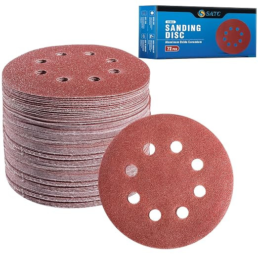 S SATC 72 PCS 5 Inch 8 Hole Hook and Loop Adhesive Sanding Discs Sandpaper for Random Orbital San... | Amazon (US)