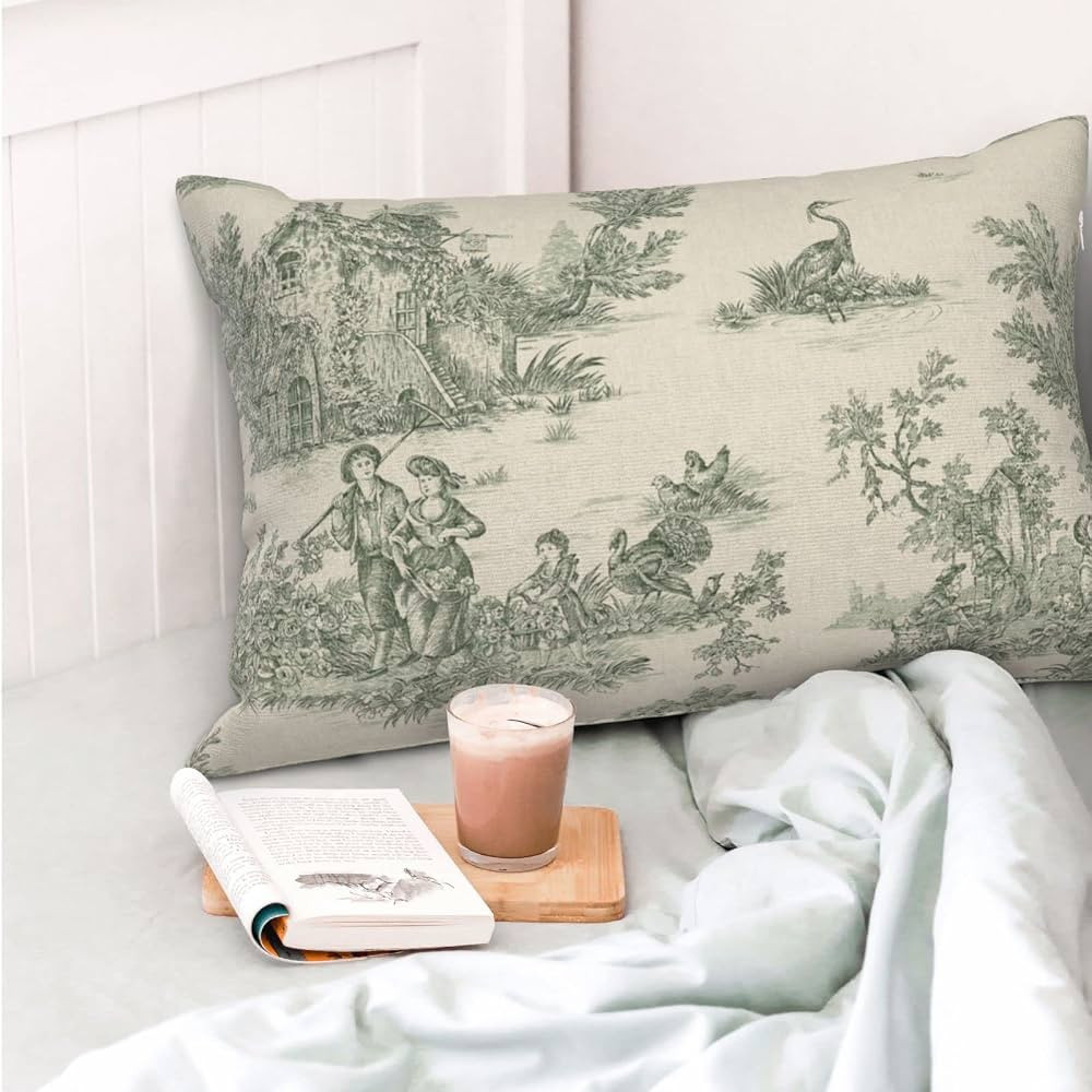 Toile Pillow Covers,French Country Decor,Green Lumbar Pillow,decorative pillows for bed,Vintage T... | Amazon (US)