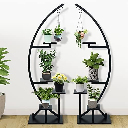 Plant Stand Indoor 2 PCS Half Moon Plant Shelf Stand 5 Tier Tall Curved Metal Display Multiple Ti... | Amazon (US)