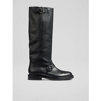 Noemi Black Leather Knee-High Biker Boots, Black | L.K. Bennett (UK)