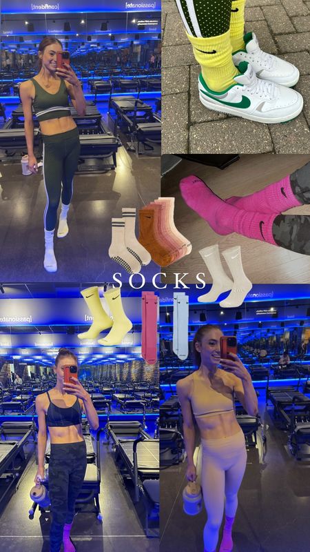 Nike socks 
Workout athletic socks 
Half calf 
Grippy socks 
Pilates 
Solidcore 

#LTKActive #LTKFitness #LTKTravel