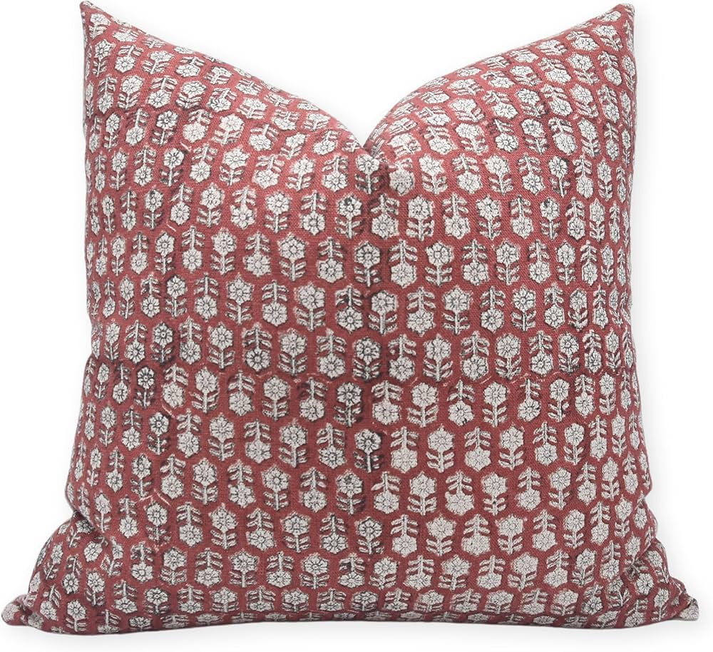 Fabritual Block Print Pure Linen 18x18 Throw Pillow Covers, Handmade Vintage Pillow Covers for So... | Amazon (CA)