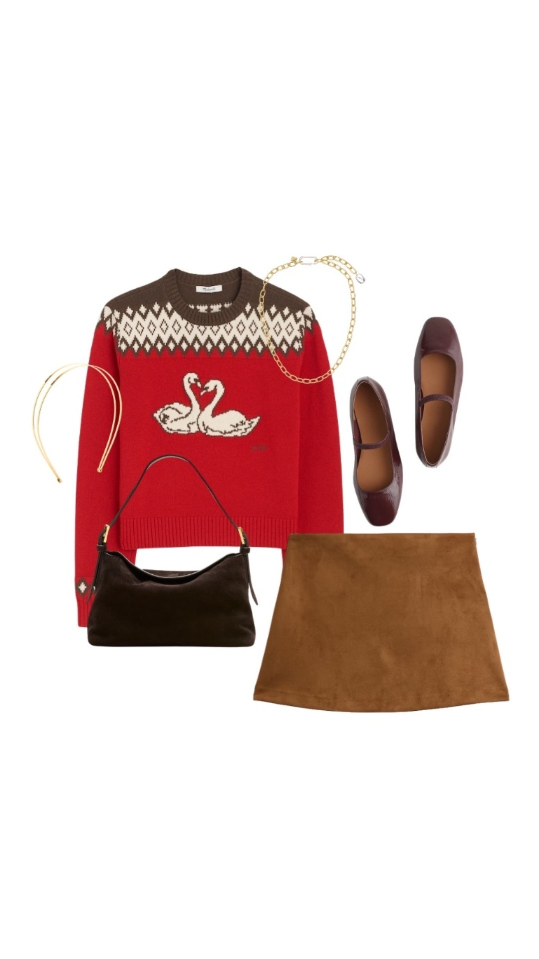 Brown suede outfit with statement Madewell sweater 

Wool sweater, suede bag, faux suede mini skirt, leather ballet flats, gold headband

#LTKSeasonal #LTKSaleAlert #LTKootd