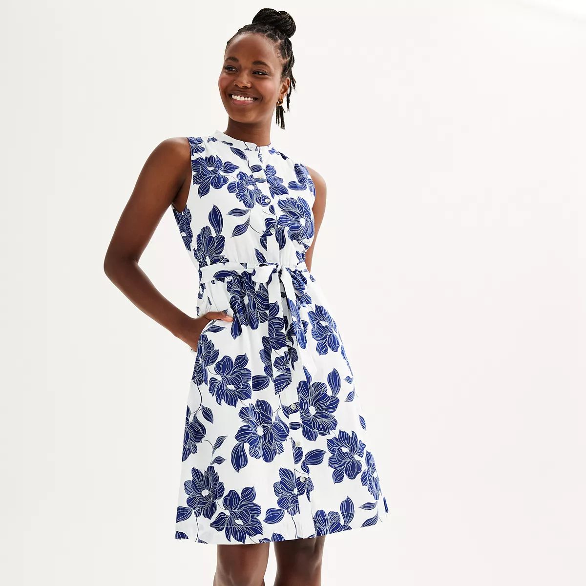 Women's Draper James Floral Print Satin Jacquard Sleeveless Button Front Dress | Kohl's