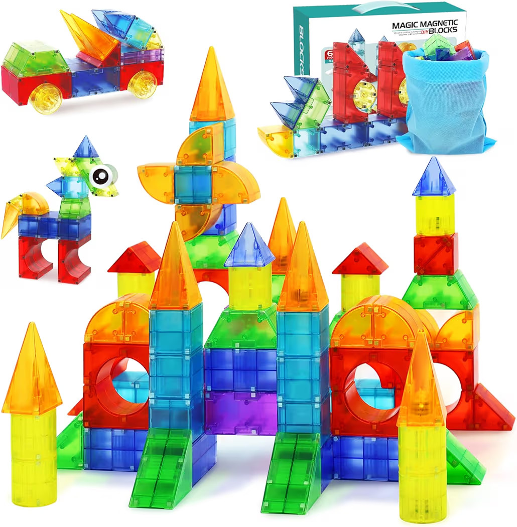 Magnetic Blocks,66 PCS Translucent Building Toys for Kids 3+,Multi Shape Magnet Building Blocks S... | Amazon (US)