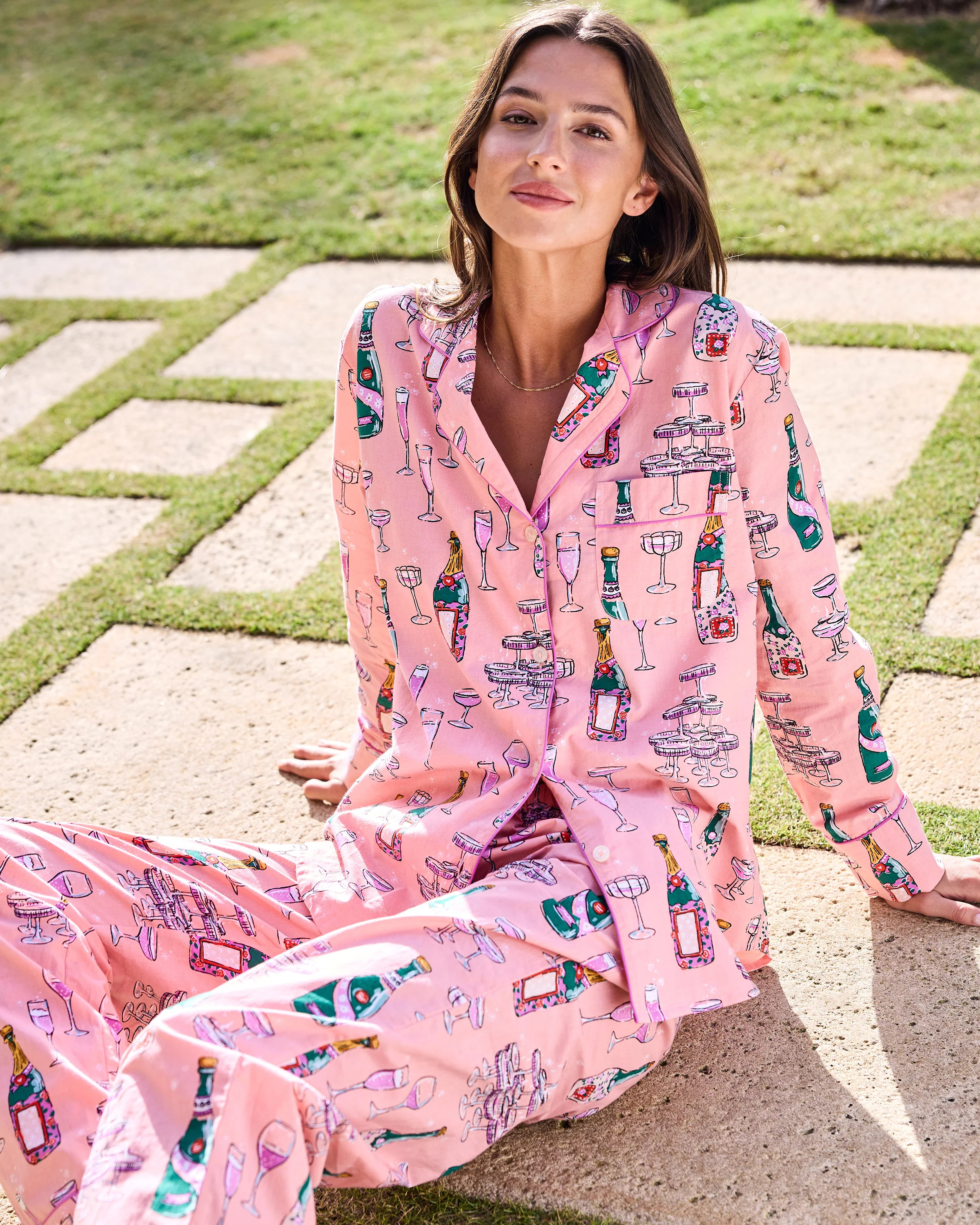 Champagne Tower - Long PJ Set - Peach Fizz | Printfresh
