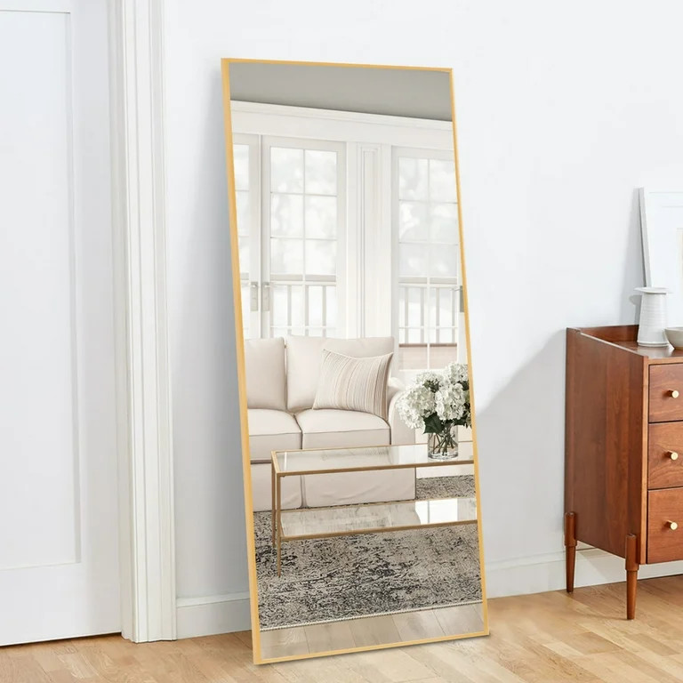 NeuType 47"x16" Gold Rectangular Full Length Floor Mirror with Stand Aluminum Alloy Frame | Walmart (US)