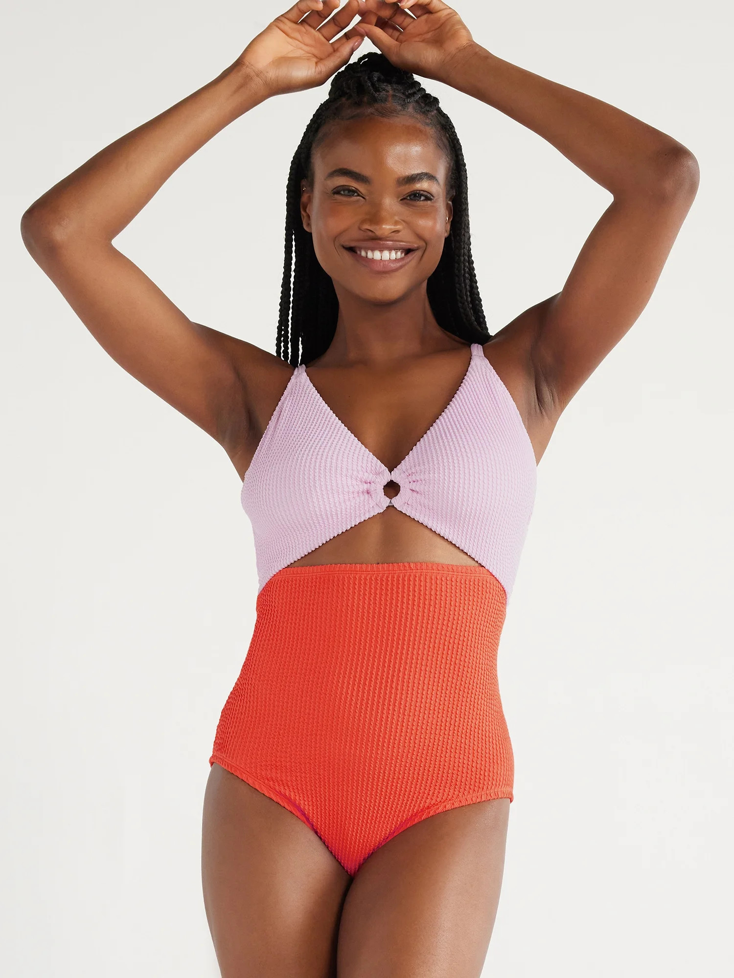 Time and Tru Women's and Plus Color Blocked Crinkle One Piece Swimsuit, Sizes S-2X | Walmart (US)
