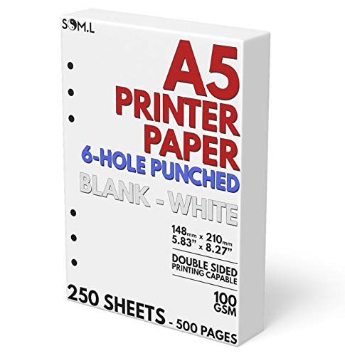 A5 Blank Paper 6-Hole Punched, 250 Sheets (500 Pages), 100 GSM, Printer Paper 148mm x 210mm (5.83 in | Amazon (US)