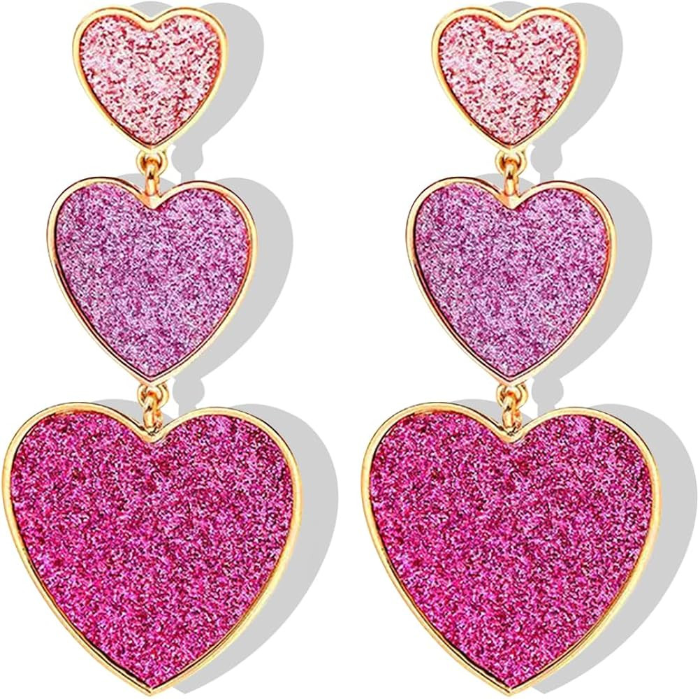 Chic Enamel Long Love Heart Letter Earrings Unique Personalized Red Hollow Heart Drop Dangle Earr... | Amazon (US)