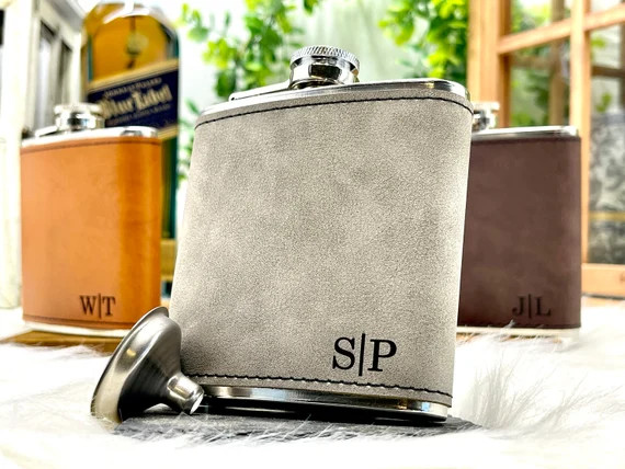 Engraved Leather Wrapped Personalized Flasks Groomsmen Gift for Him | Etsy (US)
