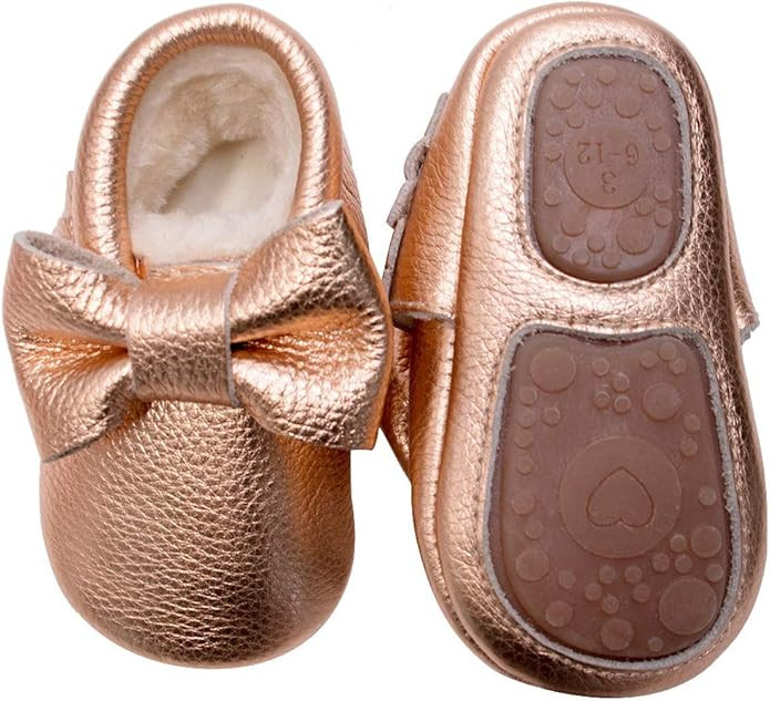 Bebila Baby Moccasins for Girls Boys - Fur Fleece Lined Baby Shoes Autumn Winter Warm Genuine Lea... | Amazon (US)