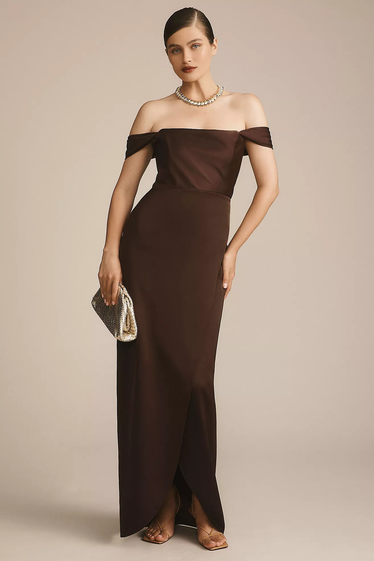 BHLDN Cleo Off-The-Shoulder Satin Maxi Dress | Anthropologie (US)
