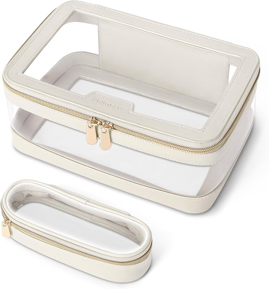 Travel Clear Makeup Bag with Makeup Brush Bag, Leather Makeup Case Toiletry Bag, Portable Cosmeti... | Amazon (US)