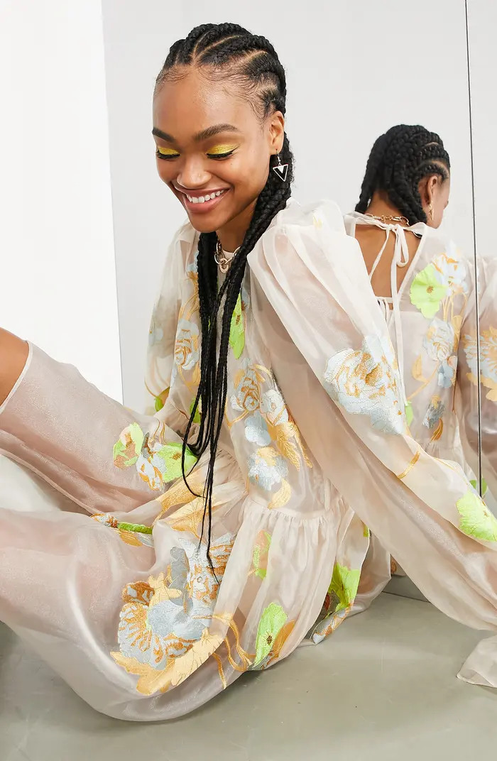 ASOS DESIGN Floral Embroidered Long Sleeve Minidress | Nordstrom | Nordstrom