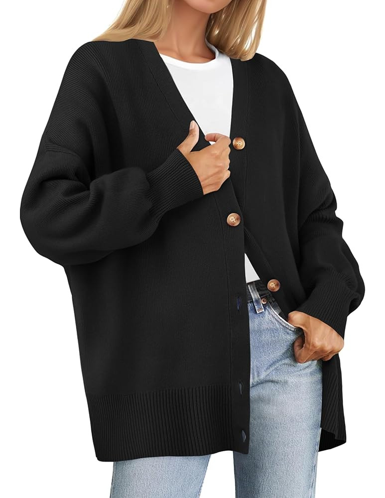 ZESICA Women's 2025 Fall Casual Long Sleeve Cardigan V Neck Button Down Open Front Knit Loose Ove... | Amazon (US)