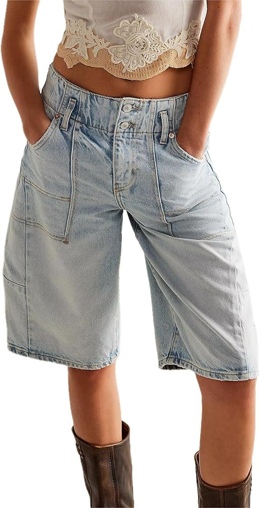 Women's Summer Jean Shorts Casual Barrel Bermuda Shorts Knee Length Loose Fit Baggy Denim Shorts | Amazon (US)