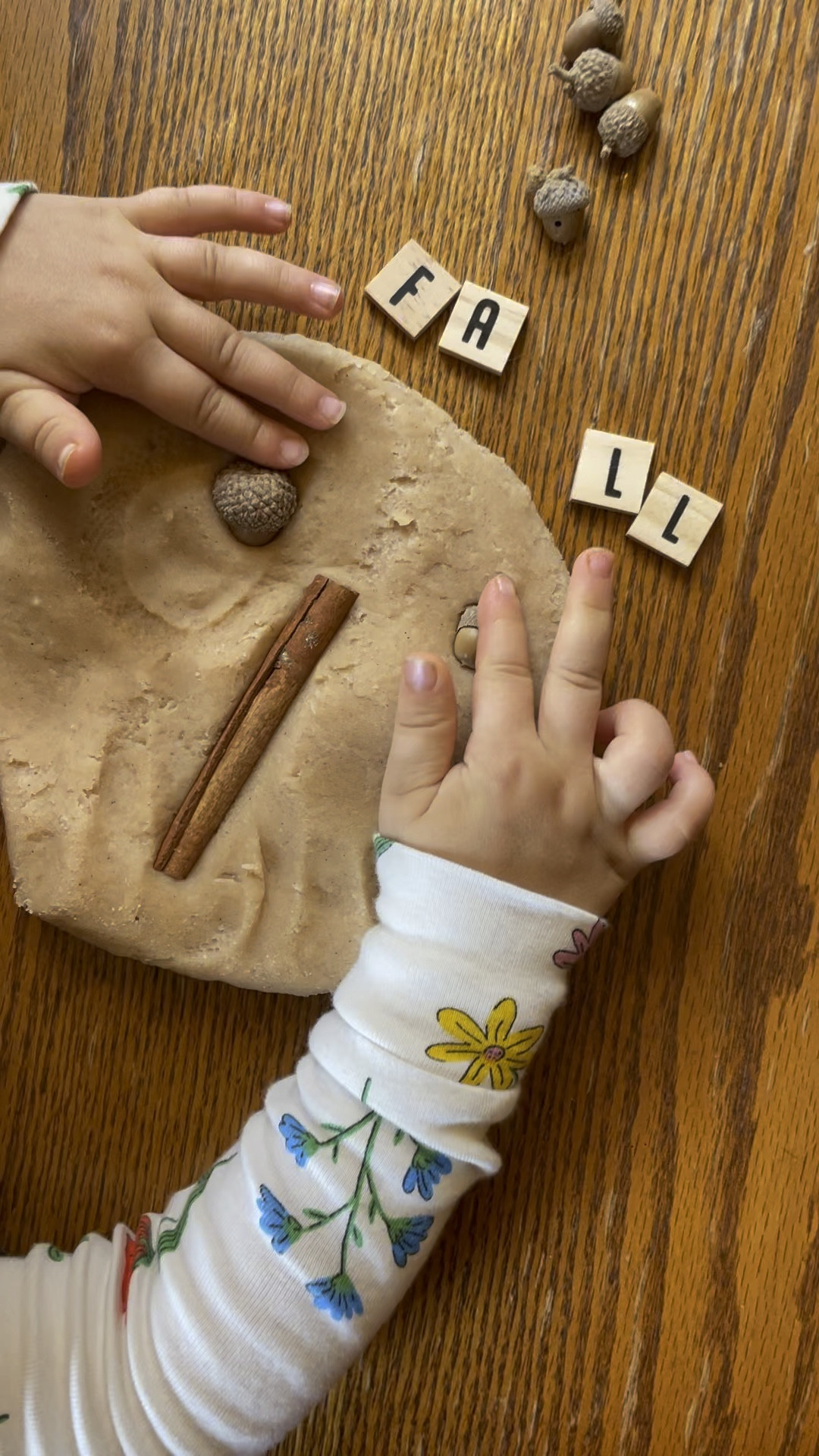 Pumpkin Spice Playdough

1 cup flour 
1 cup water 
1/4 cup salt 
2 tsp cream of tartar 
1 TB coconut oil
1 tsp pumpkin pie spice

Combine all ingredients in a small sauce pan. Stir over medium heat until dough forms and pulls away from the sides of the pan. Remove from heat. Allow to cool until it can be handled. Knead until smooth. Store in airtight container. Keeps for several months! 

