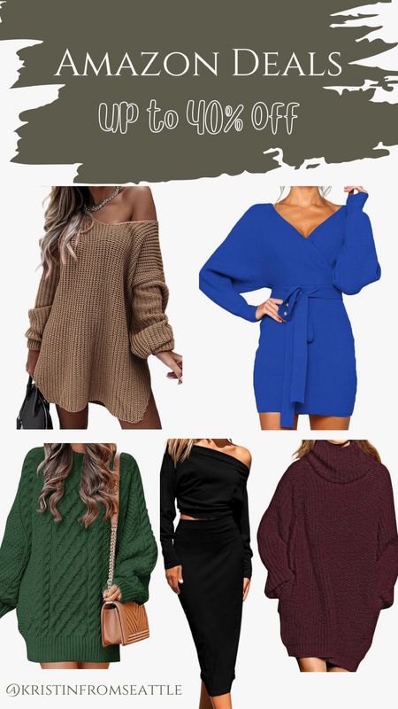 Amazon daily deals - cute sweater dresses and holiday dresses. These would make great party dress outfit ideas + event dresses this season. Up to 40% off right now 👏🏻 

#LTKHoliday #LTKfindsunder50 #LTKsalealert