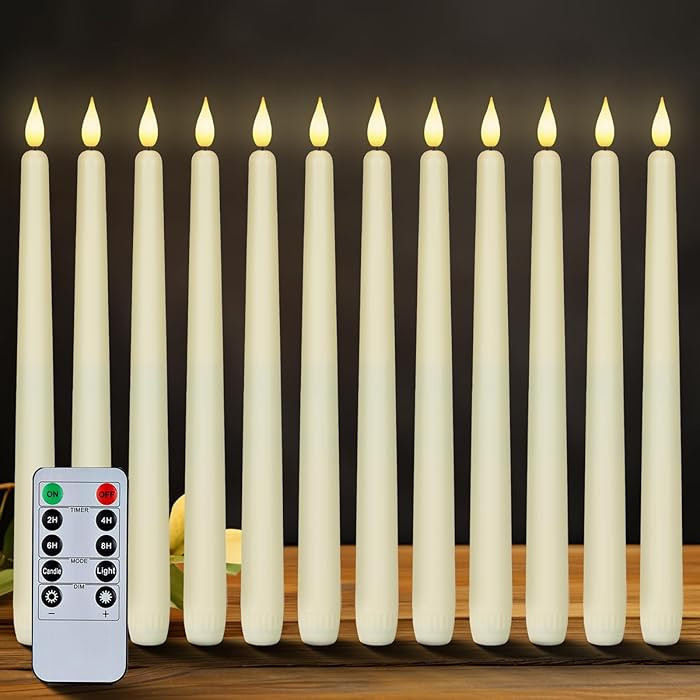 Homemory 12 Pcs Flameless Taper Candles with Remote Timer Dimmer, 11 inches Ivory Taper Candles B... | Amazon (US)