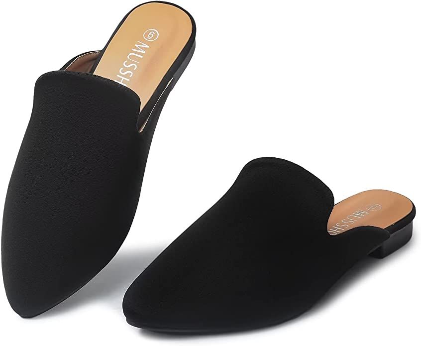 MUSSHOE Mules for Women Flats Comfortable Pointed Toe Women Mules | Amazon (US)