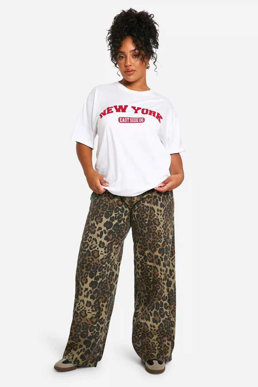 Plus Leopard Print Denim Wide Leg Jean | boohoo (US & Canada)