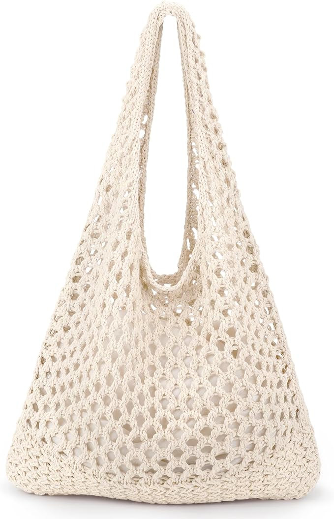 KPX Crochet Tote Bag, Beach Mesh Knitted Bag Large Aesthetic Shoulder Bag Handbags Hollow Hobo Ba... | Amazon (US)