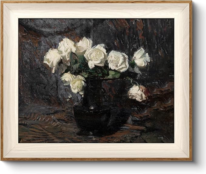 VIYYEA Vintage Framed Wall Art, Waterproof Canvas Prints, White Roses in Vase, Holiday Gifts Wall... | Amazon (US)