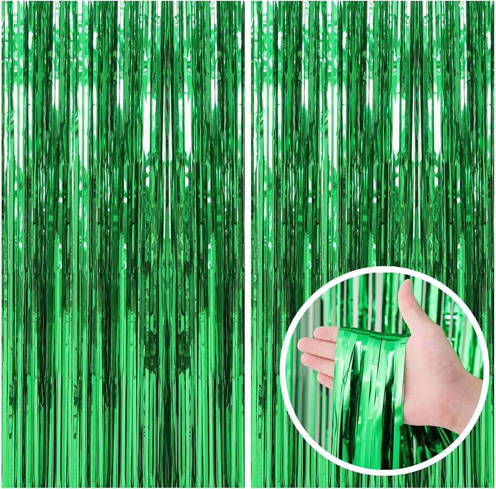 2 Pack Green Streamers Backdrop Jungle Party Decorations Foil Fringe Backdrop Curtains Photo Boot... | Amazon (US)