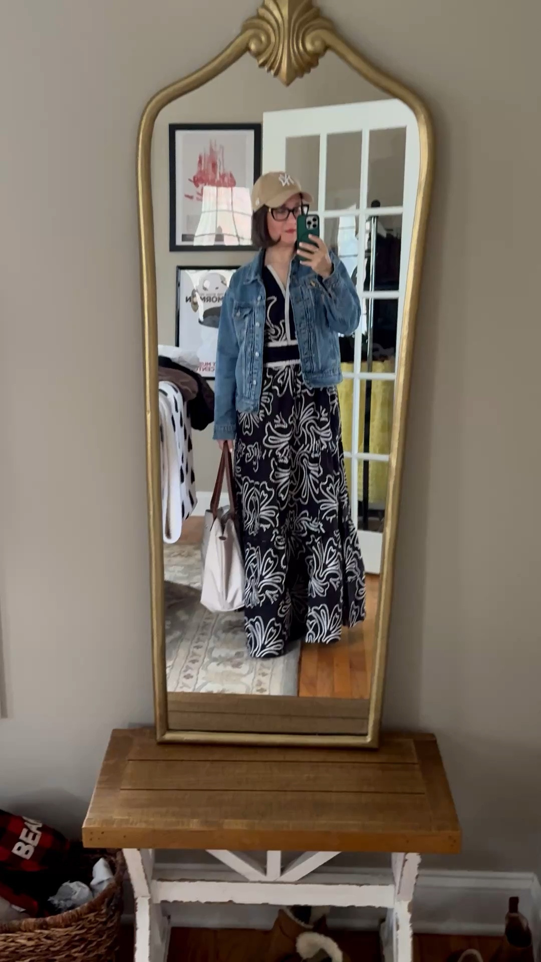 What I wore to a meeting today ~ I did take the hat off before going in. Anthropologie dress, Old Navy denim jacket, Blondo waterproof boots, Longchamp bag. Wearing a Fable England brooch too.

#LTKdayinmylife #LTKOver40 #LTKmomlife