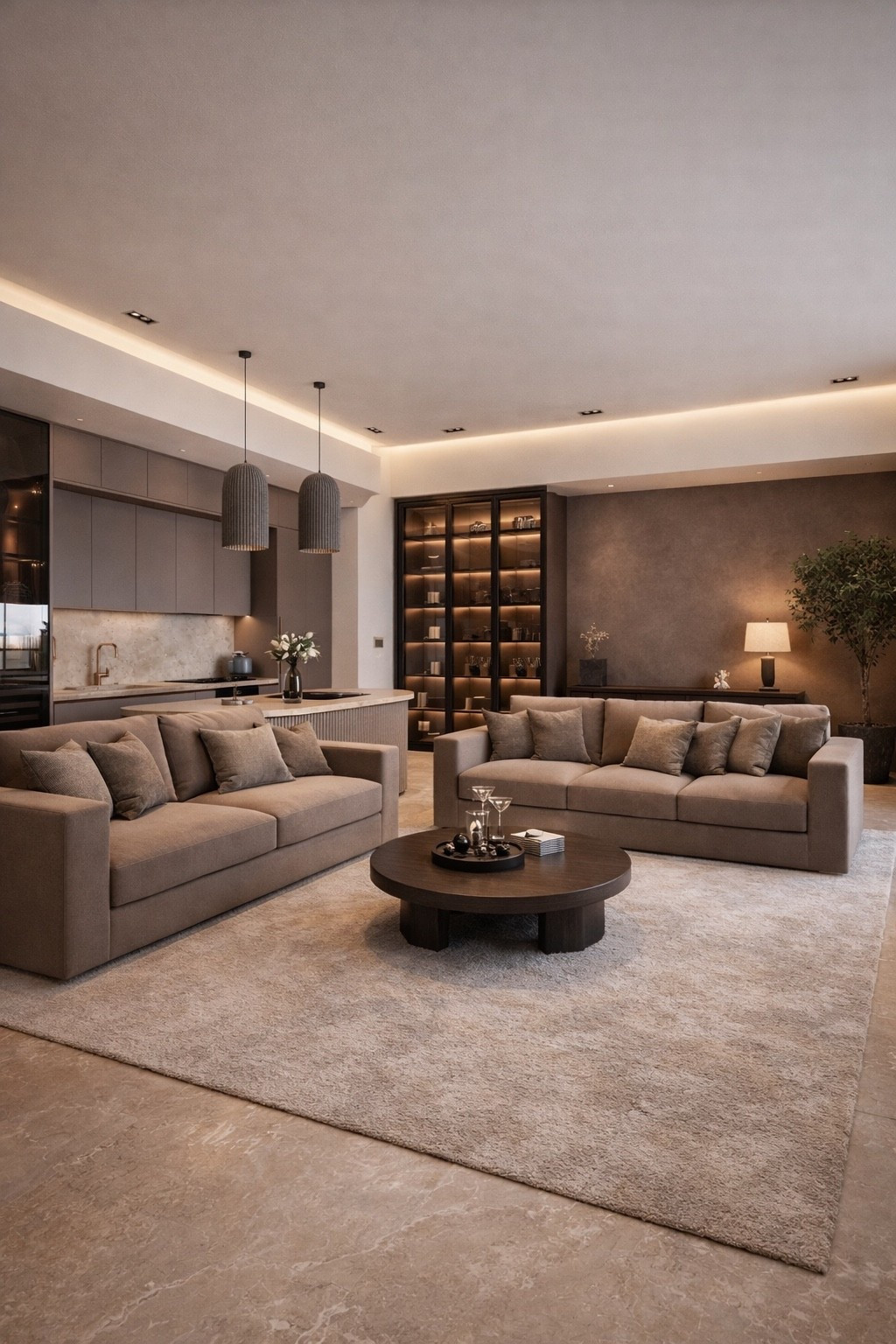 A cozy modern living room designed in warm neutral tones with soft LED lighting, textured walls, and a minimalist layout. Perfect inspiration for contemporary interiors, luxury apartments, and elegant open-concept homes. Clean lines, muted colors, and a calm atmosphere create a timeless, high-end look you can recreate in your own space.

#modernlivingroom #contemporaryinterior #neutralinterior #luxuryhome #modernhome #livingroominspo #interiordesignideas #homeinspiration #neutraldecor #cozyinterior #modernluxury #ltkhome #ltkinspo #pinteresthome #homedecorideas #designerinterior