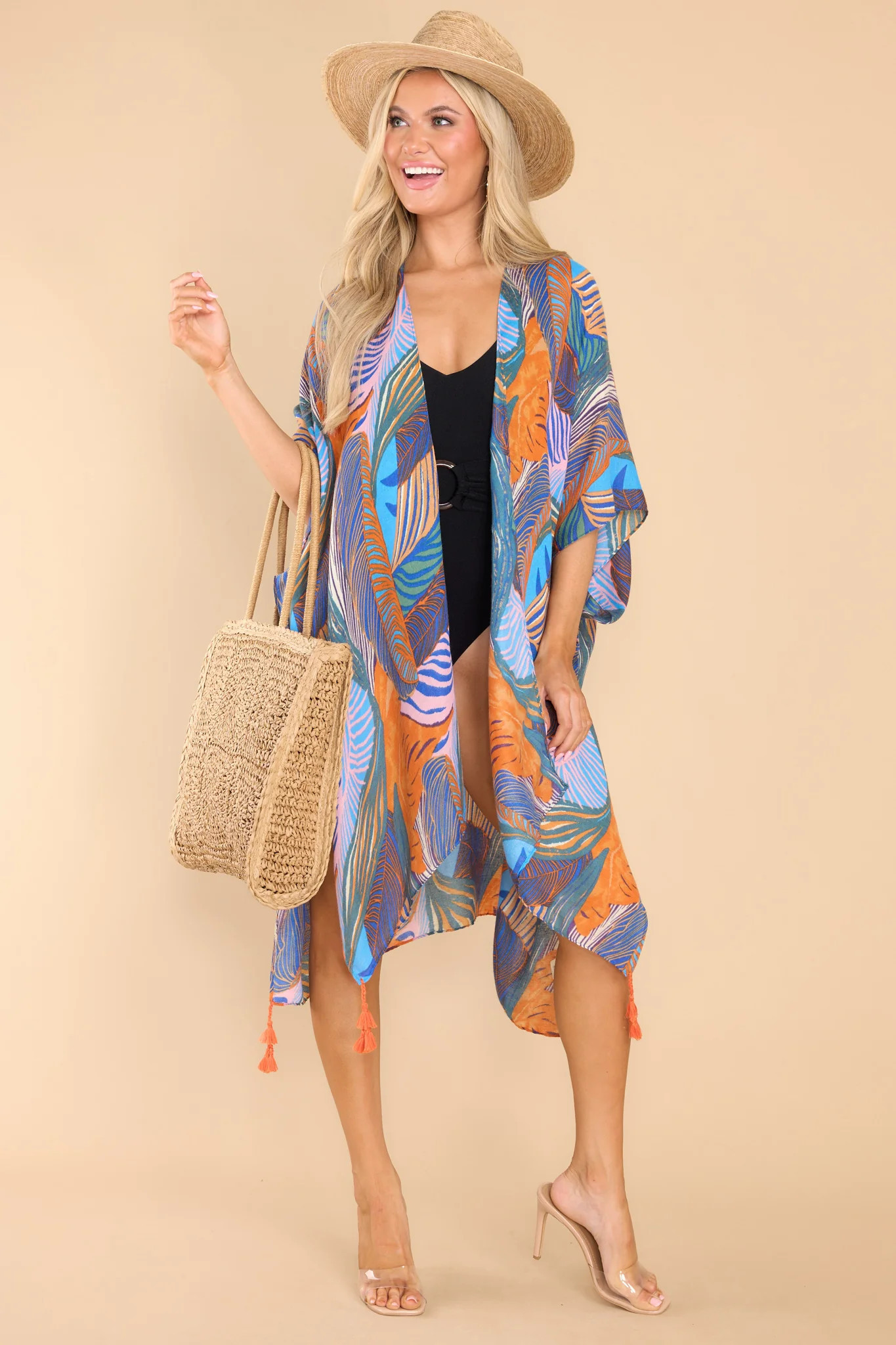 In The Palm Trees Orange Multi Print Cover Up | Red Dress 