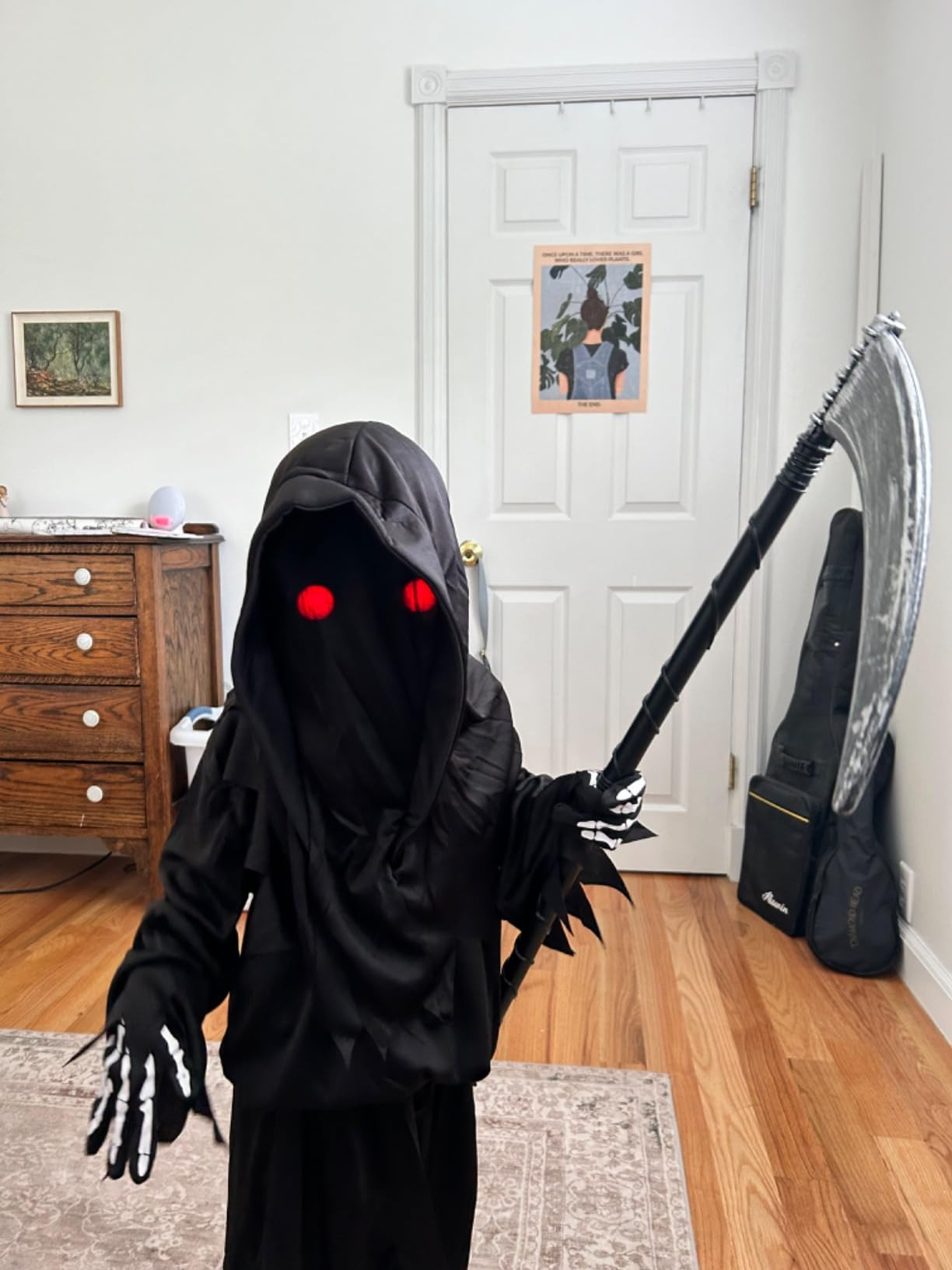 Oskiner Grim Reaper Costume for Kids, Scary Halloween Costume for Boys with Glowing Red Eyes/Scyt... | Amazon (US)