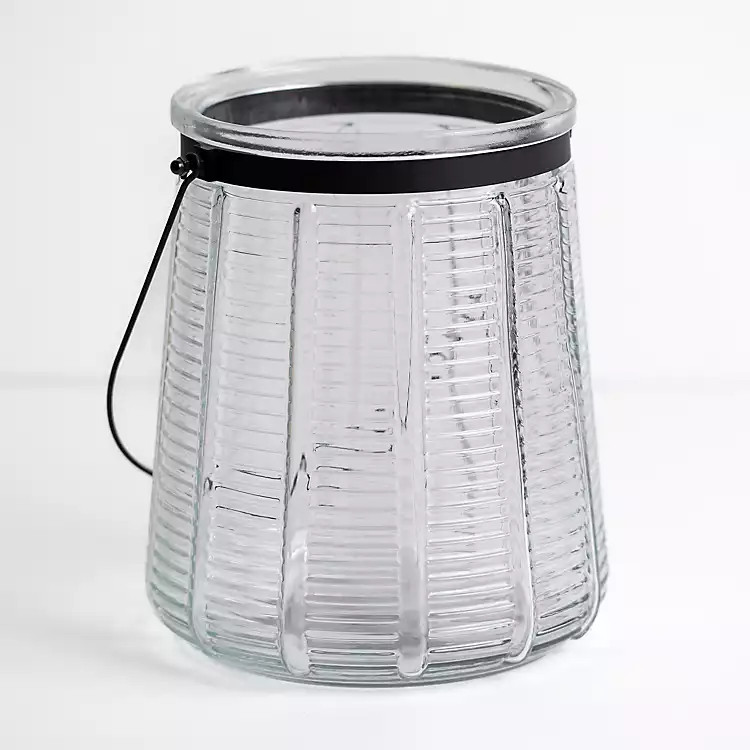 Ribbed Glass Lantern with Metal Handle, 10 in. | Kirkland's Home