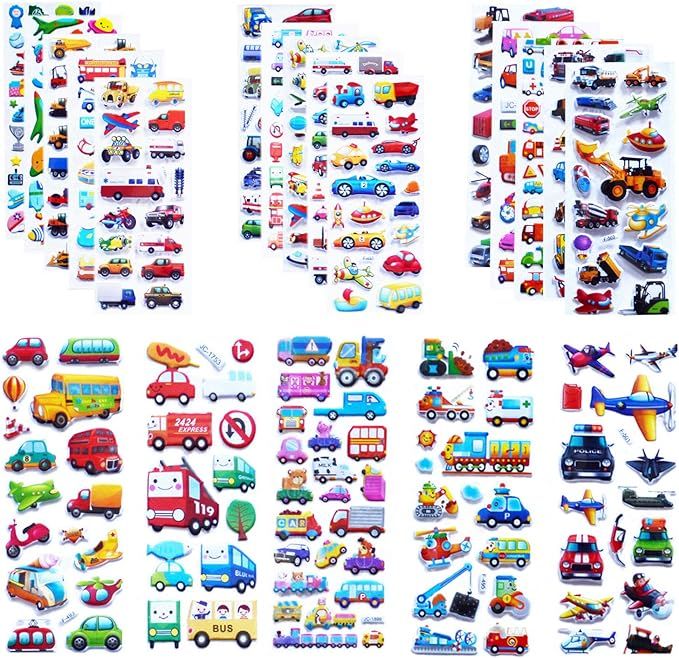 Kids Cars and Trucks Stickers Party Supplies Pack, 20 Different Sheets, Boy Stickers, Vehicle Sti... | Amazon (US)