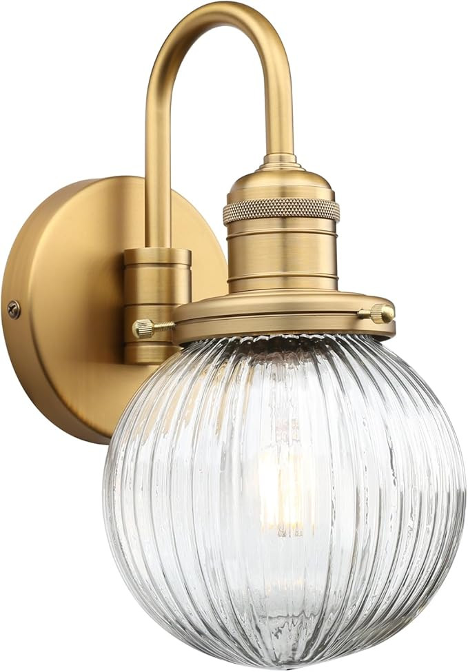 Yosoan 1-Light Brass Modern Vintage Indoor Wall Sconce, Vanity Single Luxury Hardwired Retro Text... | Amazon (US)