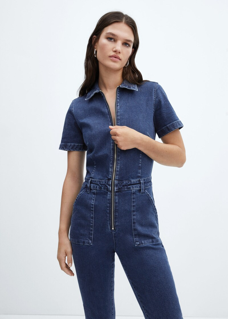 Combi-pantalon en jean -  Femme | Mango France | MANGO (FR)