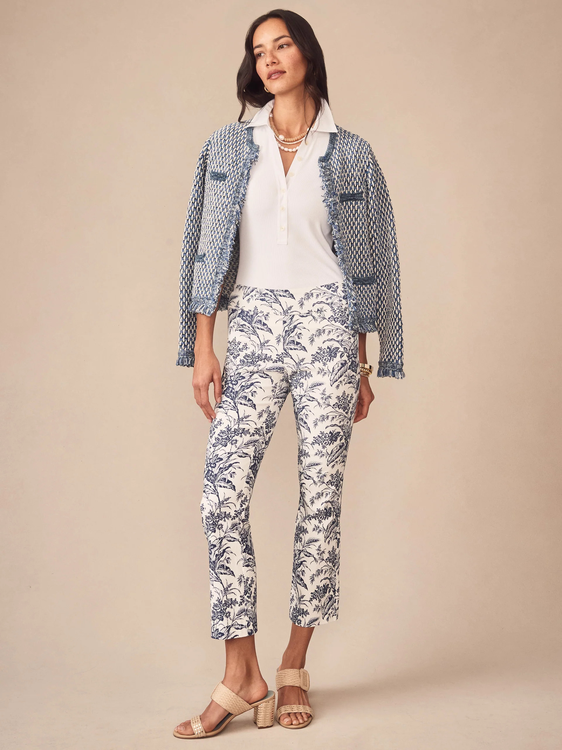 White/Navy Giardino Toile Ivy Pants | Women's Pants | J.McLaughlin | J.McLaughlin