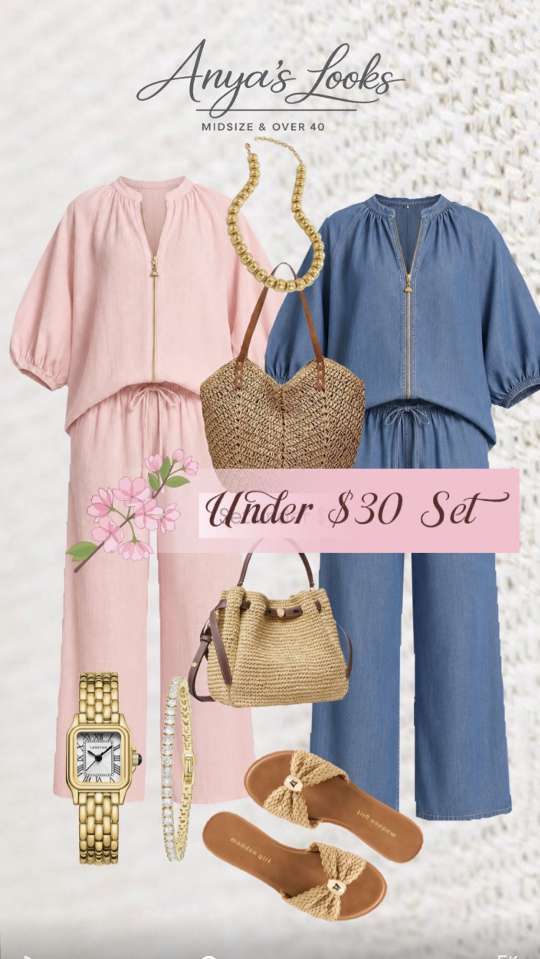 Under $30 sets that LOOK so much more expensive 

These matching sets are giving effortless chic while still being comfy enough for everyday wear. I’m obsessed with both the soft blush pink and the denim blue, but other color options available 
-

matching sets for women, affordable fashion finds, midsize fashion over 40, over 50 style inspiration, comfy chic outfits, feminine summer outfits, affordable two piece set, casual classy style, spring outfit ideas, summer fashion for women, lightweight vacation outfits, everyday elevated style, Walmart fashion finds, Amazon fashion finds, denim blue matching set, blush pink outfit, resort wear style, casual vacation outfit, midsize outfit inspiration, effortless feminine fashion