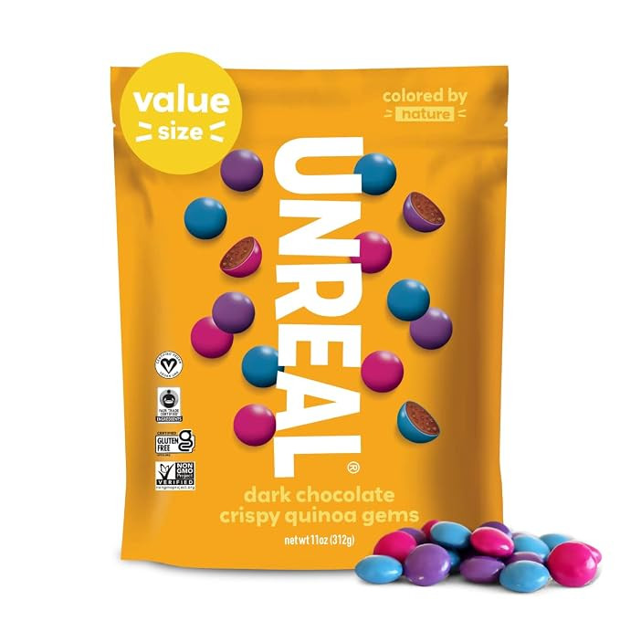 UNREAL Dark Chocolate & Crispy Quinoa Gems | Certified Vegan Fair Trade, Non-GMO | Made with Glut... | Amazon (US)