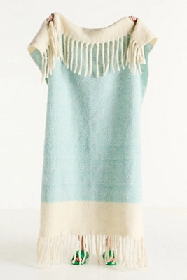 Laurie Herringbone Woven Wool Fringe Throw Blanket | Anthropologie (US)