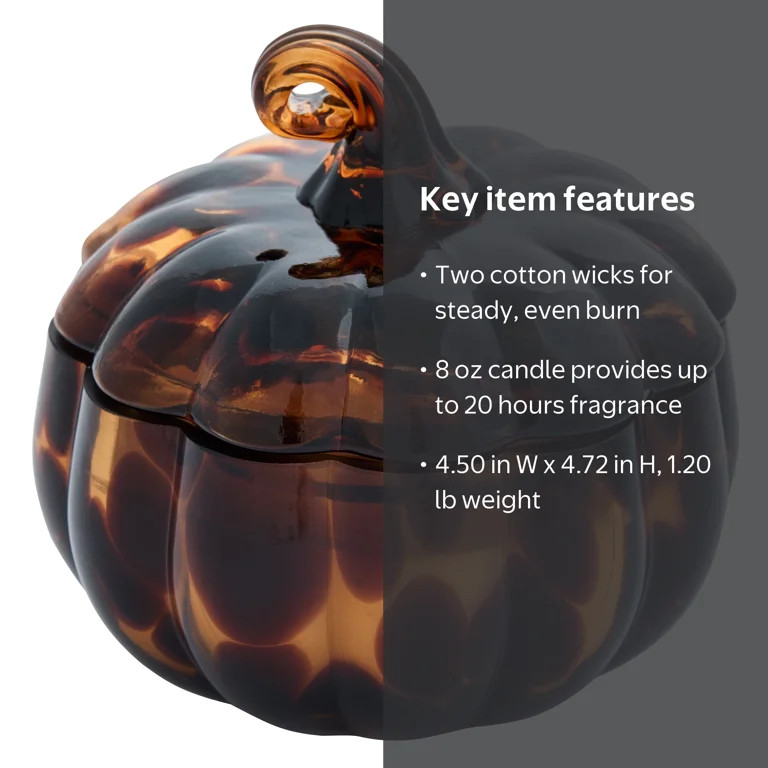 Better Homes & Gardens 2-Wick 8 oz Dark Brown Tortoiseshell Glass Pumpkin Jar Candle, Farm Apple ... | Walmart (US)